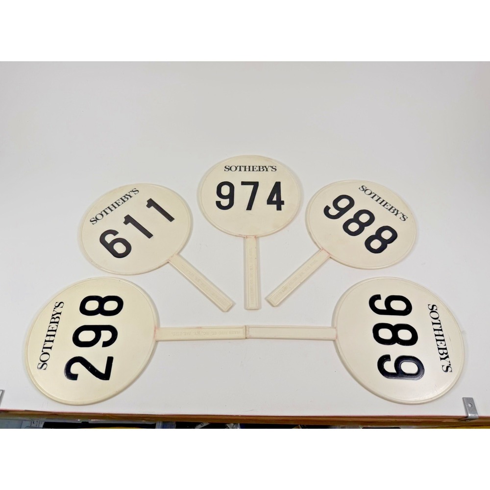 Lot Of 5 Vintage Sotheby's Auction Bid / Bidder Paddle Double Sided